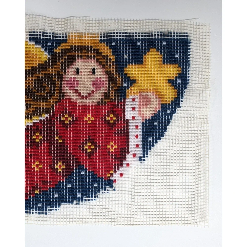 Vintage Finished Latch Hook Rug Angel‎ Star Christmas Wall Hanging Holiday Decor